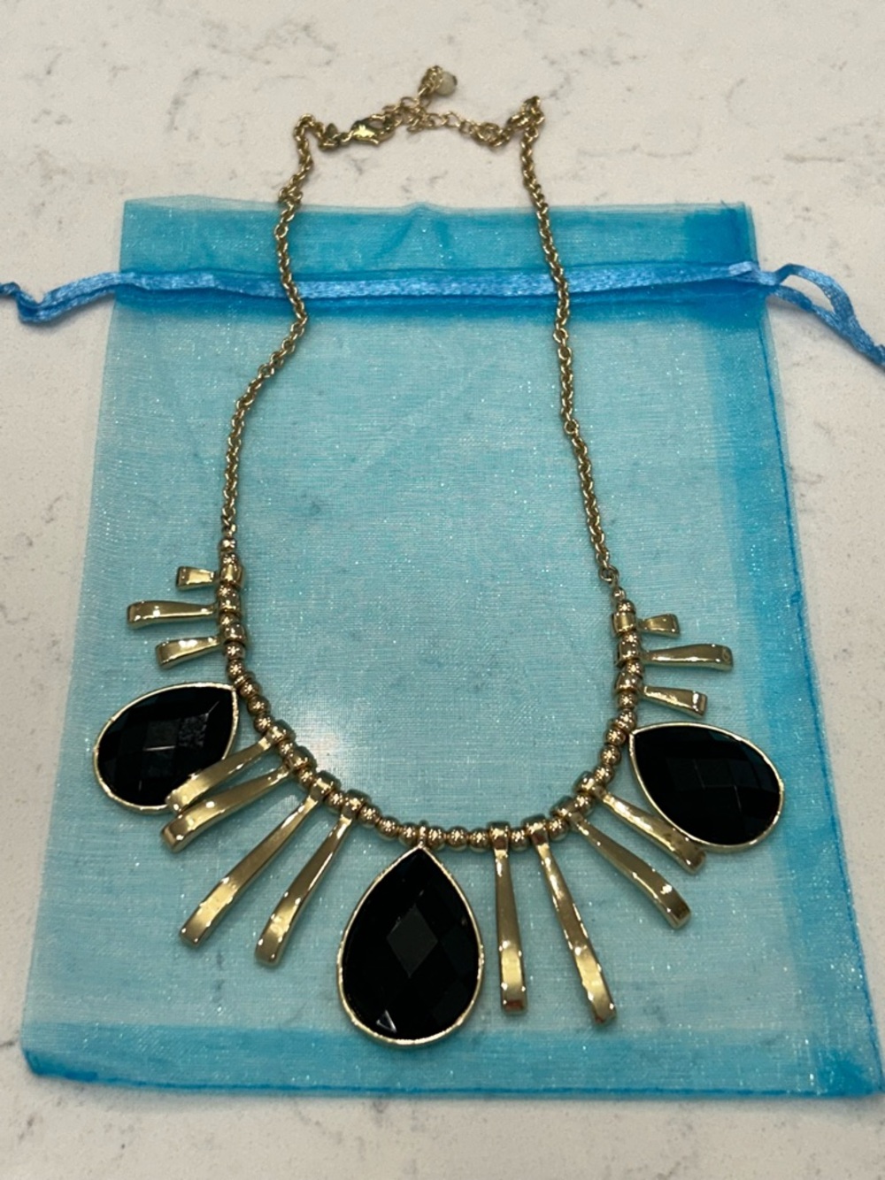 SHA Gold-Tone Necklace with Black Teardrop Stones - Women
